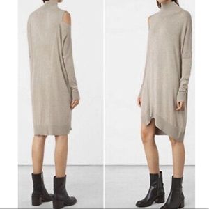 All saints Cecily dress- asymmetric hem-cold shoulder sweater dress
